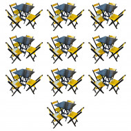 Kit 10 Mesas De Madeira Dobrável Preto 70x70 Com 4 Cadeiras Dobráveis Amarelo