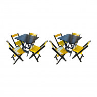 Kit 2 Mesas De Madeira Dobrável Preto 70x70 Com 4 Cadeiras Dobráveis Amarelo