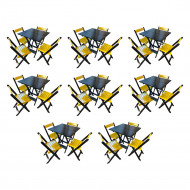 Kit 8 Mesas De Madeira Dobrável Preto 70x70 Com 4 Cadeiras Dobráveis Amarelo