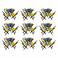 Kit 9 Mesas De Madeira Dobrável Preto 70x70 Com 4 Cadeiras Dobráveis Amarelo
