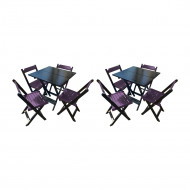 Kit 2 Mesas De Madeira Dobrável Preto 70x70 Com 4 Cadeiras Dobráveis Roxo