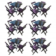 Kit 6 Mesas De Madeira Dobrável Preto 70x70 Com 4 Cadeiras Dobráveis Roxo
