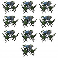 Kit 10 Mesas De Madeira Dobrável Preto 70x70 Com 4 Cadeiras Dobráveis Verde