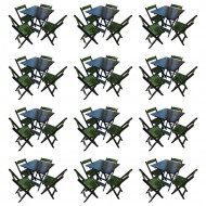 Kit 12 Mesas De Madeira Dobrável Preto 70x70 Com 4 Cadeiras Dobráveis Verde