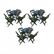 Kit 3 Mesas De Madeira Dobrável Preto 70x70 Com 4 Cadeiras Dobráveis Verde