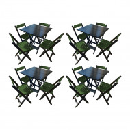 Kit 4 Mesas De Madeira Dobrável Preto 70x70 Com 4 Cadeiras Dobráveis Verde