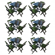 Kit 6 Mesas De Madeira Dobrável Preto 70x70 Com 4 Cadeiras Dobráveis Verde
