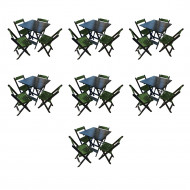 Kit 7 Mesas De Madeira Dobrável Preto 70x70 Com 4 Cadeiras Dobráveis Verde