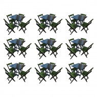 Kit 9 Mesas De Madeira Dobrável Preto 70x70 Com 4 Cadeiras Dobráveis Verde