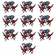 Kit 10 Mesas De Madeira Dobrável Preto 70x70 Com 4 Cadeiras Dobráveis Vermelho