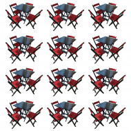 Kit 12 Mesas De Madeira Dobrável Preto 70x70 Com 4 Cadeiras Dobráveis Vermelho