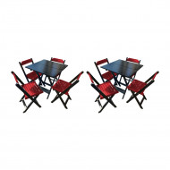 Kit 2 Mesas De Madeira Dobrável Preto 70x70 Com 4 Cadeiras Dobráveis Vermelho
