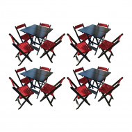 Kit 4 Mesas De Madeira Dobrável Preto 70x70 Com 4 Cadeiras Dobráveis Vermelho