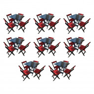 Kit 8 Mesas De Madeira Dobrável Preto 70x70 Com 4 Cadeiras Dobráveis Vermelho