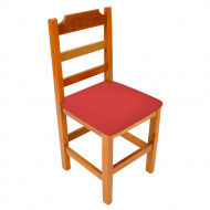 Cadeira Paulista De Madeira Com Estofado Vermelho Encosto Anatomico - Natural