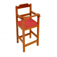 Cadeira Bebe De Madeira Com Trava Com Assento Estofado Vermelho - Natural