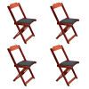 Conjunto De Mesa Dobravel De Madeira 70x70 Com 4 Cadeiras Imbuia Estofado Preto