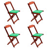 Conjunto De Mesa Dobravel De Madeira 70x70 Com 4 Cadeiras Imbuia Estofado Verde