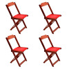 Conjunto De Mesa Dobravel De Madeira 120x70 Com 4 Cadeiras Imbuia Estofado Vermelho