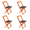 Conjunto De Mesa Dobravel De Madeira 70x70 Com 4 Cadeiras Natural Estofado Preto 
