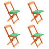 Conjunto De Mesa Dobravel De Madeira 70x70 Com 4 Cadeiras Natural Estofado Verde