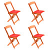 Conjunto De Mesa Dobravel De Madeira 70x70 Com 4 Cadeiras Natural Estofado Vermelho