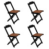 Conjunto De Mesa Dobravel De Madeira 60x60 Com 4 Cadeiras Preto Estofado Marrom