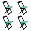 Conjunto De Mesa Dobravel De Madeira 60x60 Com 4 Cadeiras Preto Estofado Verde 