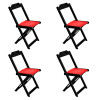 Conjunto De Mesa Dobravel De Madeira 60x60 Com 4 Cadeiras Preto Estofado Vermelho 
