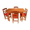 Conjunto De Mesa De Madeira Fixo Paulista 120x70 Natural Com 4 Cadeiras Estofado Vermelho - 1