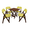 Jogo De Mesa Dobravel De Madeira 70x70 Elegance Com 4 Cadeiras Imbuia Polipropileno Amarelo - 1