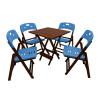 Conjunto De Mesa Dobravel De Madeira 70x70 Elegance Com 4 Cadeiras Imbuia Polipropileno Azul - 1