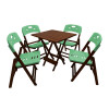 Jogo De Mesa Dobravel De Madeira 70x70 Elegance Com 4 Cadeiras Imbuia Polipropileno Verde - 1