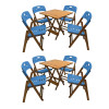 Kit Com 2 Jogos De Mesa Dobravel De Madeira 70x70 Elegance Com 4 Cadeiras Mel Polipropileno Azul - 1