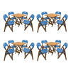 Kit Com 4 Jogos De Mesa Dobravel De Madeira 70x70 Elegance Com 4 Cadeiras Mel Polipropileno Azul - 1