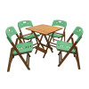 Conjunto De Mesa Dobravel De Madeira 70x70 Elegance Com 4 Cadeiras Mel Polipropileno Verde - 1