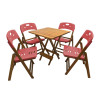Conjunto De Mesa Dobravel De Madeira 70x70 Elegance Com 4 Cadeiras Mel Polipropileno Vermelho - 1