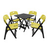 Jogo De Mesa Dobravel De Madeira 70x70 Elegance Com 4 Cadeiras Preto Polipropileno Amarelo - 1