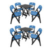 Kit Com 2 Jogos De Mesa Dobravel De Madeira 70x70 Elegance Com 4 Cadeiras Preto Polipropileno Azul - 1