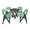 Conjunto De Mesa Dobravel De Madeira 70x70 Elegance Com 4 Cadeiras Preto Polipropileno Verde - 1