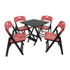Conjunto De Mesa Dobravel De Madeira 70x70 Elegance Com 4 Cadeiras Preto Polipropileno Vermelho - 1