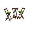 Jogo Bistro De Madeira Dobravel Redondo 55cm Diametro Com 2 Cadeiras Imbuia Estofado Verde - 1