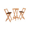 Jogo Bistro De Madeira Dobravel Redondo 55cm Diametro Com 2 Cadeiras Natural Estofado Marrom - 1
