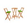 Jogo Bistro De Madeira Dobravel Redondo 55cm Diametro Com 2 Cadeiras Natural Estofado Verde - 1