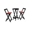 Jogo Bistro De Madeira Dobravel Redondo 55cm Diametro Com 2 Cadeiras Preto Estofado Vermelho - 1