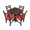 Conjunto De Mesa De Madeira Fixo Floripa 70x70 Imbuia Pé Central Com 4 Cadeiras Estofado Vermelho