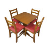 Conjunto De Mesa De Madeira Fixo Floripa 70x70 Natural Pé Central Com 4 Cadeiras Estofado Vermelho