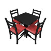 Jogo De Mesa De Madeira Fixo Floripa 70x70 Preto Pé Central Com 4 Cadeiras Estofado Vermelho