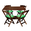 Jogo De Mesa Dobravel De Madeira 120x70 Com 4 Cadeiras Imbuia Estofado Verde - 1