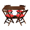 Jogo De Mesa Dobravel De Madeira 120x70 Com 4 Cadeiras Imbuia Estofado Vermelho - 1